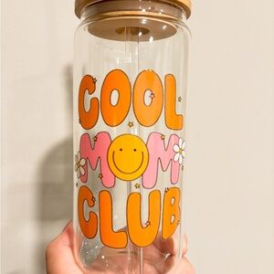 Cool Mom Club Glass Tumbler with Bamboo Lid - Orange and Pink